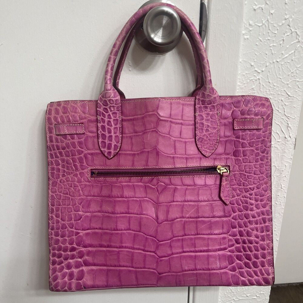 DOONEY & BOURKE Vintage Crocodile Embossed Leather Handbag Satchel Handle Pink - Picture 8 of 11